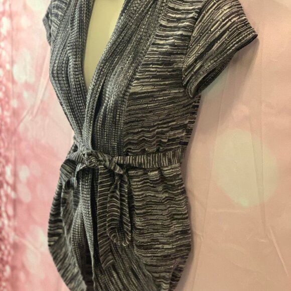 Women's Black & White Blended Colored Sweater with Tie - Picture 8 of 11